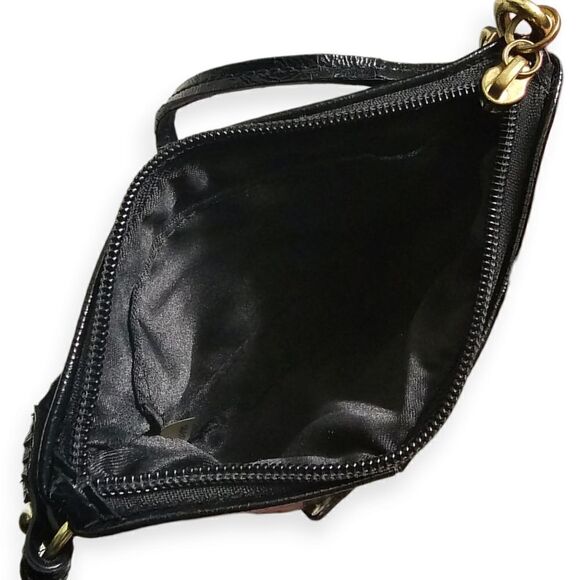 Coach Daisy Liquid Gloss Small Patent Leather Black & Gold Wristlet - Picture 4 of 11